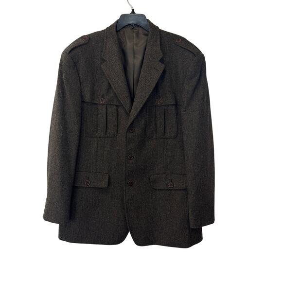 J. Peterman Coat Mens 48 Moon Wool Brown Herringbone Cargo Pockets Jacket
